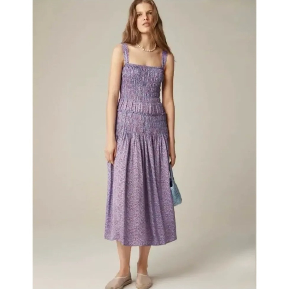 NWT J. Crew Summer Fields Smocked Midi Dress Women's XS Floral CK736